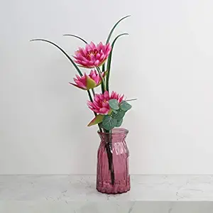 Home Centre Plastic Artificial Lotus and Bottle Vase (Standard, Multicolour)