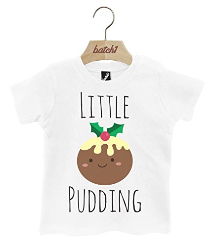 Batch1 Little Pudding Novelty Christmas Festive Xmas Popper Neck Baby T-Shirt (6-12 Months, White)