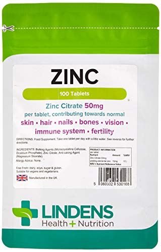 Lindens zinco CITRATO 50mg COMPRESSE CONFEZIONE DA 100 UK produttore adatto per vegani e vegetariani