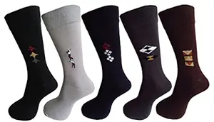 RC. ROYAL CLASS Mens Cotton Calf Length Formal Socks (Multicolour, Free Size) -Pack of 5 Pairs