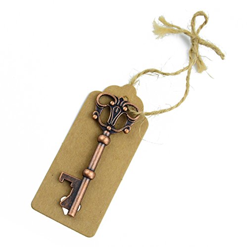 makhry 50 Hochzeit braun Kraftpapier Geschenkanhänger Rechteck Tags mit 50 Vintage Skelett Flaschenöffner 30 Füße natur Jute Bindfäden, Ex-Large - 3