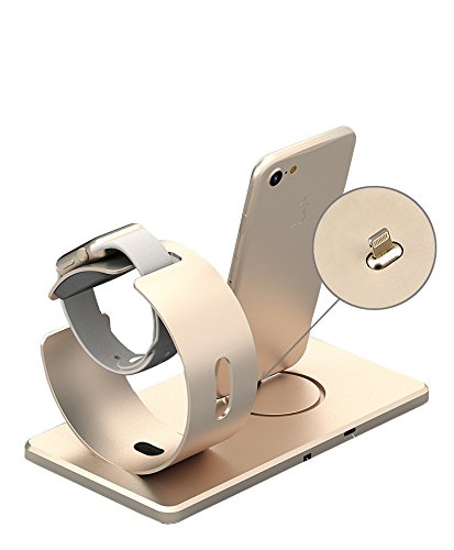 iProtect Aluminium Ladestation Halterung für Apple Watch und iPhone 5, 6, 7 in gold - 3