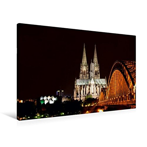 Premium Textil-Leinwand 90 cm x 60 cm quer, Kölner Dom | Wandbild, Bild auf Keilrahmen, Fertigbild auf echter Leinwand, Leinwanddruck: Dom mit Hohenzollernbrücke (CALVENDO Orte)