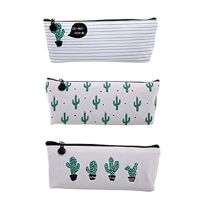 NUOLUX 3pcs Cactus Impreso Lápiz Lápiz Bolsa De Pluma Bolso De Maquillaje Bolsa De Papel
