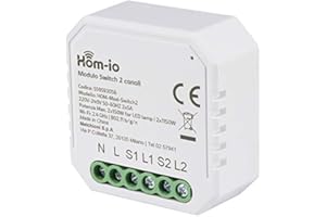 HOM-IO LA TUA SMART HOME Hom-Io | Modulo Switch da Incasso 10A 2 Canali 2x5A, Switch WiFi per il Controllo Remoto di Luce e Dispositivi, Comandabile da App o Interruttore, Compatibile con Alexa e Google Home