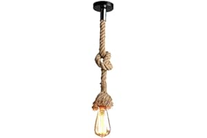 Mengjay Lampe suspendue rétro En corde de chanvre E27 Sans ampoule - Lustre de plafond - Décoration pour espaces publics, salons, bars, (200cm)