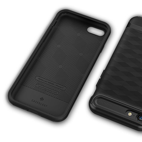 Caseology Funda iPhone 7  Funda iPhone 8   Serie Parallax  Proteccion Delgada Agarre Texturizado y Diseno geometrico  Negro Mate - Matte Black  para Apple iPhone 7  2016    iPhone 8  2017 