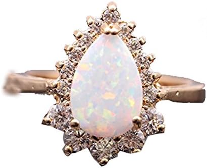 LOVE STUDIO,New Design Water Drop White Opal Ring Zircon Jewelry Ring 18K Gold Plated Ring (Ring Size 9)