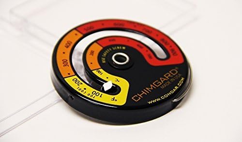 EXCITING EASY TO READ GRAPHICS. Chimgard Stovepipe Thermometer model 3-4. Durable genuine porcelain enamel with yellow, orange and red zones clearly indicated on black case -- shows safe flue temperatures at a glance. CALIBRATED FOR FLUEPIPES by Condar