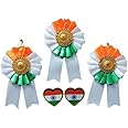 Mushti Indian Flag Design Badge for Republic Day & Independence Day, Indian Flag Lapel Pin Brooch wear on Shirt, T-shirt, Saree and Coat, Set of 5 (3 Cotton Brooch And 2 Papar Brooch)