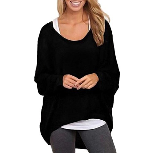 Feitong Mujer Batwing Manga Suelto Suéter Pull-Over Casual Parte Superior Blusa (L, Negro)