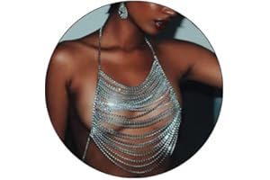 IYOU Catena sexy del corpo del Rhinestone della catena del reggiseno di cristallo d'argento della nappa della discoteca della spiaggia del petto delle catene dei