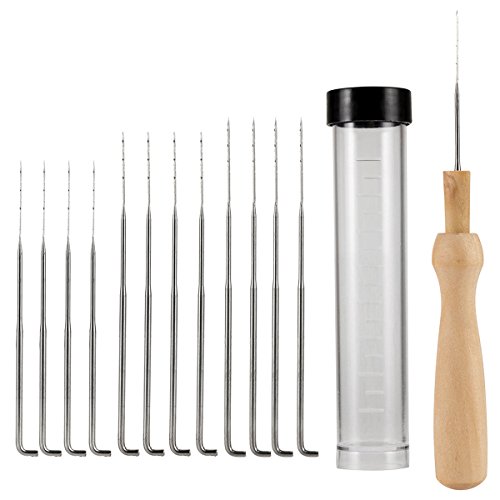 AKUNSZ Filznadeln 12 Stück Filznadel Wollfilz Werkzeug DIY Filzstarter Set mit Holzgriff in Aufbewahrungsröhrchen, 3 Größen (9,1cm, 8,6cm, 7,9cm)