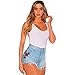 Produktbild Zarupeng Rose Stickerei Loch Shorts Frauen Zerrissene Jeans Denim Abgenutzte Lose Denim Hose (L, Blau)