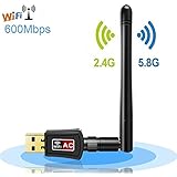 WiFi Stick, Dootoper WLAN Stick 600 Mbit/s, Dual Band (5GHz 433Mbps/2.4Ghz 150Mbps), 802.11b/g/n/a/ac USB Wifi Dongle mit Antennenbuchse und abnehmbarer Antenne, kompatibel mit Windows XP/7/8/10, Mac OS X 10.6-10.12