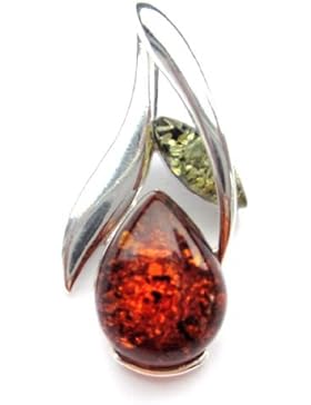 Mehrfarbiger Bernstein Sterling Silber Tropfenform Anhänger