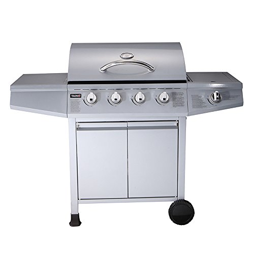 TAINO® Gasgrill BBQ Grillwagen wahlweise im Set mit Zubehör 4 Edelstahl-Brenner 1 Seitenkocher Gas-Grill TÜV Farbe Silber (4+1) (Gasgrill 4+1) - 3