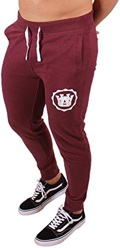 UOW Mens Slim Fit French Terry Joggers FR630 Stamp Burgundy Large
