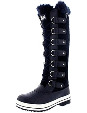 Polar Damen Quilted Knie Hoch Ente Pelz Gefüttert Regen Schnüren Dreck Schnee Winter Stiefel