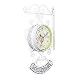 Sue-Supply Horloge Murale Vintage Double Face Horloges murales Fer Métal Silencieux Quiet Art Closk Décoratif Extérieur Horloge De Jardin en Fer Forgé