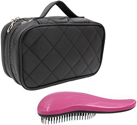 Make Up Bag with 1 Pack Detangling Brush and Mirror, 2 layer Multifunctional Travel Kit Cosmetic Bag Convenient for Traveling and Storage Use