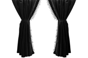 VNVIS 2 pièce Gauche et Droit Rideaux Noir + décoration pour Camion Scania R S G V8 L P série, Man TGX TGA TGL TGS TGM TGE, DAF CF XG XF LF , Longueur Totale 480cm