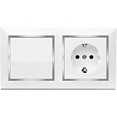 Schuko Socket with Switch Switch, On/Off Switch with Schuko, Socket and Switch for Surface Mounting, 10Ax, 16A, 250V, Ideal f