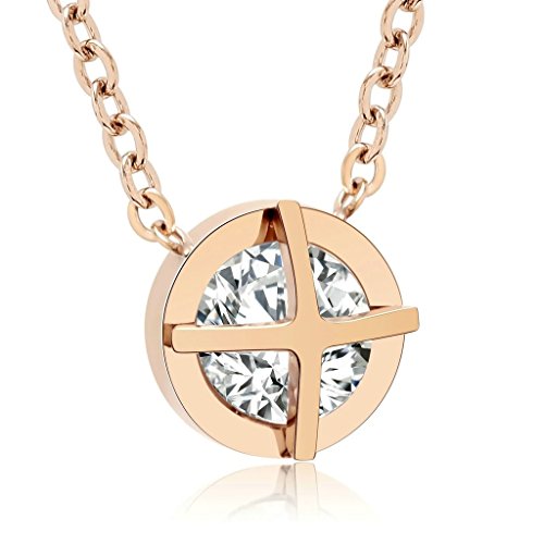 Bishilin Stainless Steel Necklace for Women Hollow Round CZ