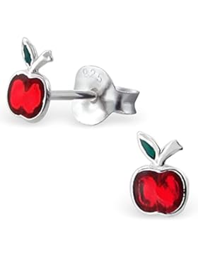 JAYARE Kinder-Ohrstecker Apfel 925 Sterling Silber Emaille 6 x 4 mm rot grün Ohrringe