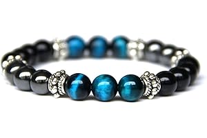 Branets Bracelet en pierre d'oeil de tigre naturel 8mm Bracelet à breloques perlées Bracelet extensible d'énergie bijoux de mode femmes et hommes