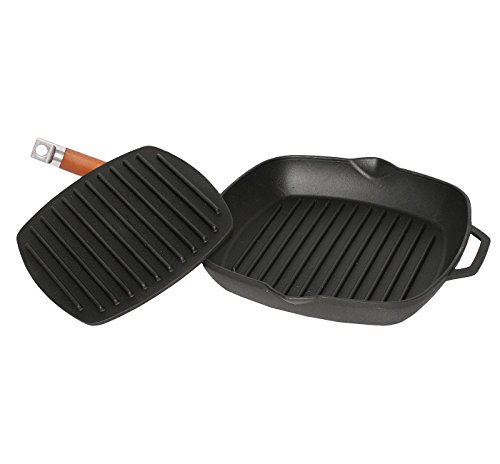 Gusseisen Grillpfanne mit Druckdeckel Bratpfanne mit abnehmbaren Griff 24x 24cm