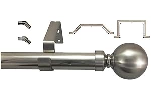 YOUR HOME ONLINE 28mm Metal Bay Window Curtain Pole Ball Finial For Eyelet Curtains Brushed Chrome (3m Pole)