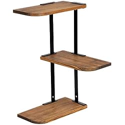 SONGMICS Étagère Murale d'Angle à 3 Niveaux, Étagère Flottante du Coin en Bois Massif et métal, Rustique, pour Chambre, Cuisine, Salle d'étude, LSN04CB
