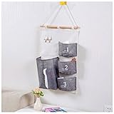 Inwagui Tasche Wand hängenden Beutel 4 Tasche Tür zurück Aufbewahrungstasche Hängende Rückwand hing Türtasche Utensilo 58*35cm Hängeorganizer-Grey - 2