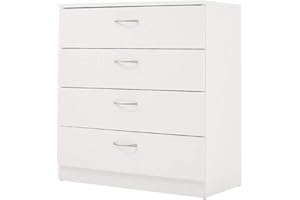 PANANA 3/4/5 Drawer Cabinet, Chest of Drawers With Metal Handles and Runners Unique Anti-Bowing Drawer Support Bedroom Storage Furniture (White, 4 Drawer)