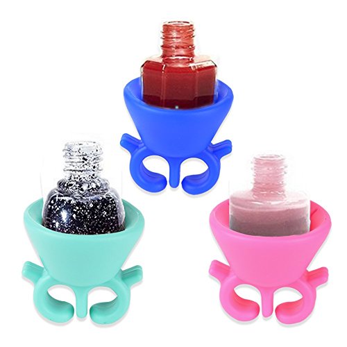 INHDBOX 3Pcs Wearable Nail Polish and Varnish Holder- Nail Polish Holder Ring Fits All Finger