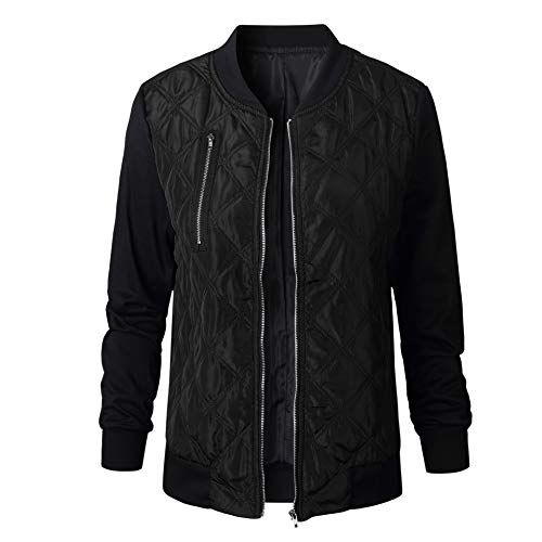 Preisvergleich Produktbild Swallowuk Fliegerjacke Damen Casual Bomberjacke Baumwolle Kurzjacke Oberteil Motorrad Jacke Fliegerjacke Steppmantel Mantel Coat Outwear mit Reißverschlüssen (XL, Schwarz)