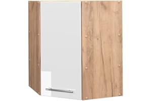 Vicco mobile angolare da cucina Fame-Line, Bianco lucido/Quercia dorata, 57 cm