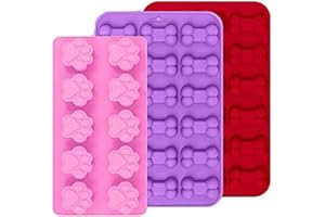 WADY Silikonformen 3-teiliges Set mit Pfotenabdruck- und Knochen-Design wiederverwendbar für Eiswürfel/Schokolade geeignet für Backofen, Mikrowelle und Gefrierschrank Spülmaschinenfest – Rosa, Rot, Lila