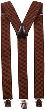 Paolo Udini Men Women Braces Suspenders Y-shape 35mm Leather Elastic (Light Brown)