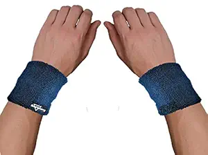 HeadTurners Sweat Band Wrist Band/Wrist Support for Gym, Cricket, Running and Sports Activities 3 inches- (2 pcs, Navy Blue)