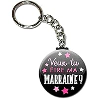 Veux tu être ma MARRAINE Porte clés chaînette 38mm ( Idée Cadeau Marraine Baptême Communion Noël Anniversaire )