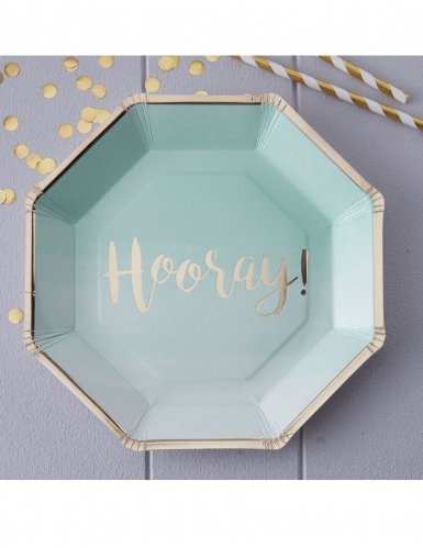 Pick and Mix – Mint & Gold Foiled Hooray Paper Plates - 2