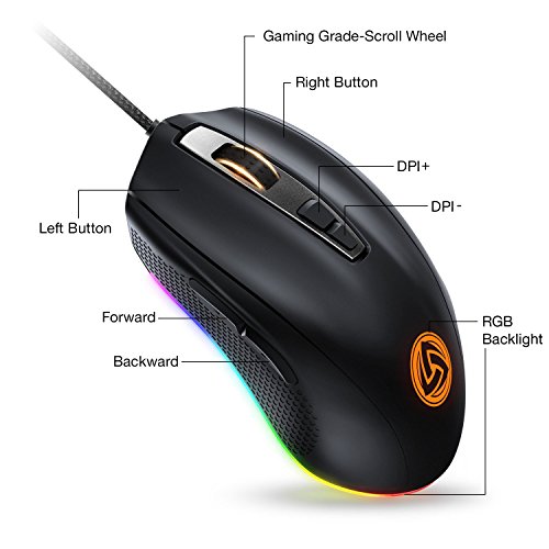 LUDOS FLAMMA Rat  n Gaming RGB 10 000 DPI 7 Botones Programables Gaming Mouse Rat  n de Videojuegos USB Ergon  mico con Cable  con   Software Espa  ol   Interruptores Omron  8 Niveles de DPI Ajustables  500-10 000  y Retroiluminaci  n RGB para Jugadores de PC o Port  til
