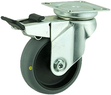 BIL SSRA50GRECBJSWB Series SSRA Castor, Braked, Ball, Electrically Conductive Rubber on Polypropylene, 50 mm Diameter, 74 mm Height, 60 mm x 60 mm Plate, 50 kg Load Capacity, 86 mm Radius, Grey