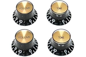 NORTHWEST GUITARS 4 x Top Hat Volume & Tone Knobs Black/Gold for Alpha Pots (Epiphone)