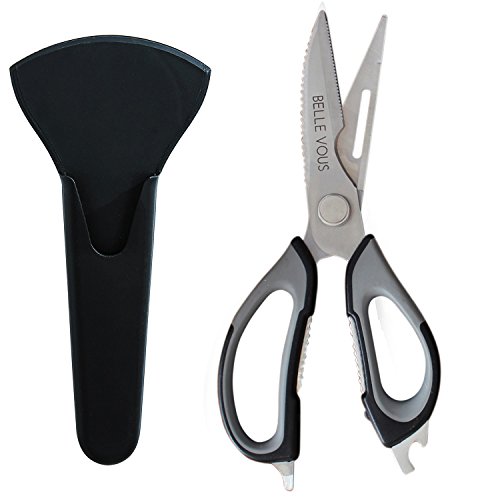 7-in-1 Magnetische Küchen Schere mit Etui von Belle Vous – Edelstahl Auseinandernehmbare Schere zum Schneiden von Fleisch, Knochen, Kräutern, Pizza, zum Schälen von Gemüse, zum Öffnen von Flaschen und noch mehr! – Spülmaschinenfest - 2