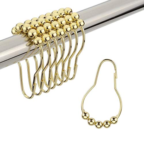 LIRDUX Cortina de Ducha Anillos de Ganchos de Acero Inoxidable, 5 Bolas de Rodillos deslizándose Suavemente, Diámetro de la Varilla de hasta 35 mm / 1.38 '', Carga máxima de hasta 10 kg - 12 Piezas