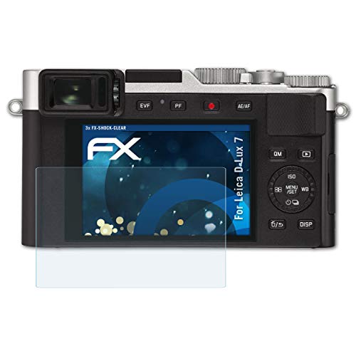 atFoliX Anti Shock Screen Protector for Leica D-Lux 7 Protector Film - 3 x FX-Shock-Clear ultra-clear and shock-absorbing Screen Protection Film