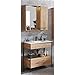 Produktbild Badmöbel Waschplatz Set im Industrial Design  mit schwarzem Metallgestell und Holzoptik in Navarra Eiche  81cm Waschtisch-Unterschrank inkl. Waschbecken  LED-Spiegelschrank mit Schalter & Steckdose  Softclose & Türdämpfung